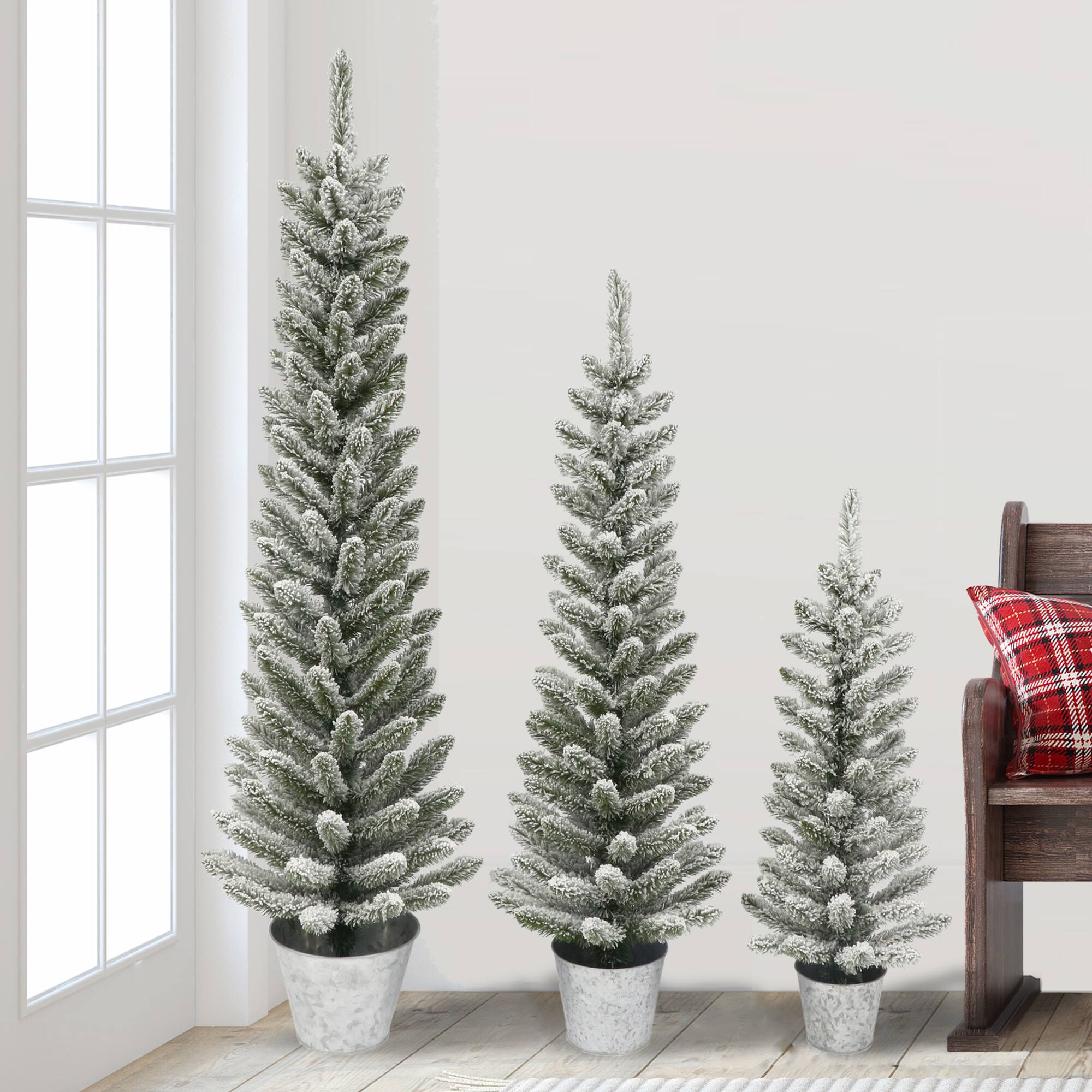 6 Packs: 3 ct. (18 total) Potted Flocked Artificial Christmas Trees